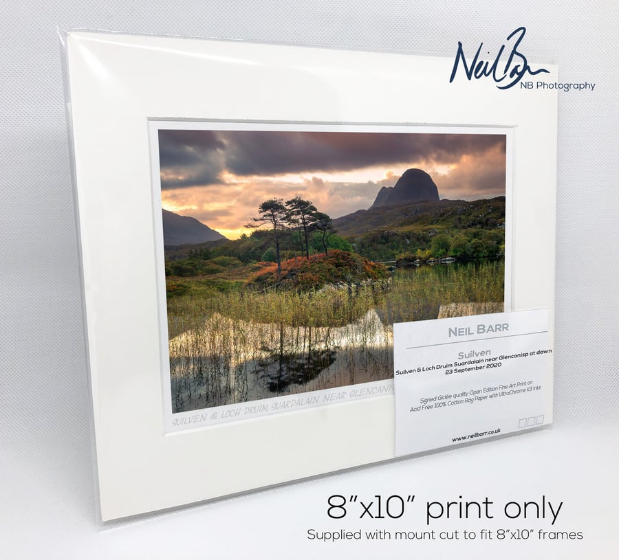 Suilven & Loch Druim Suardalain near Glencanisp - A5 (10" x 8") Unframed Print