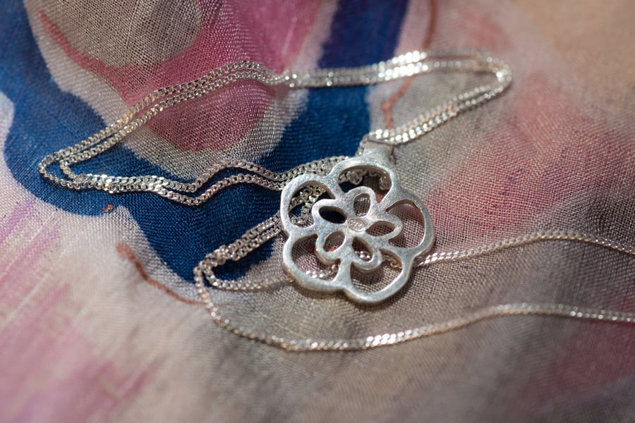Small Flower Pendant, Handcrafted silver necklace From Wales