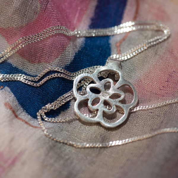 Small Flower Pendant, Handcrafted silver necklace From Wales