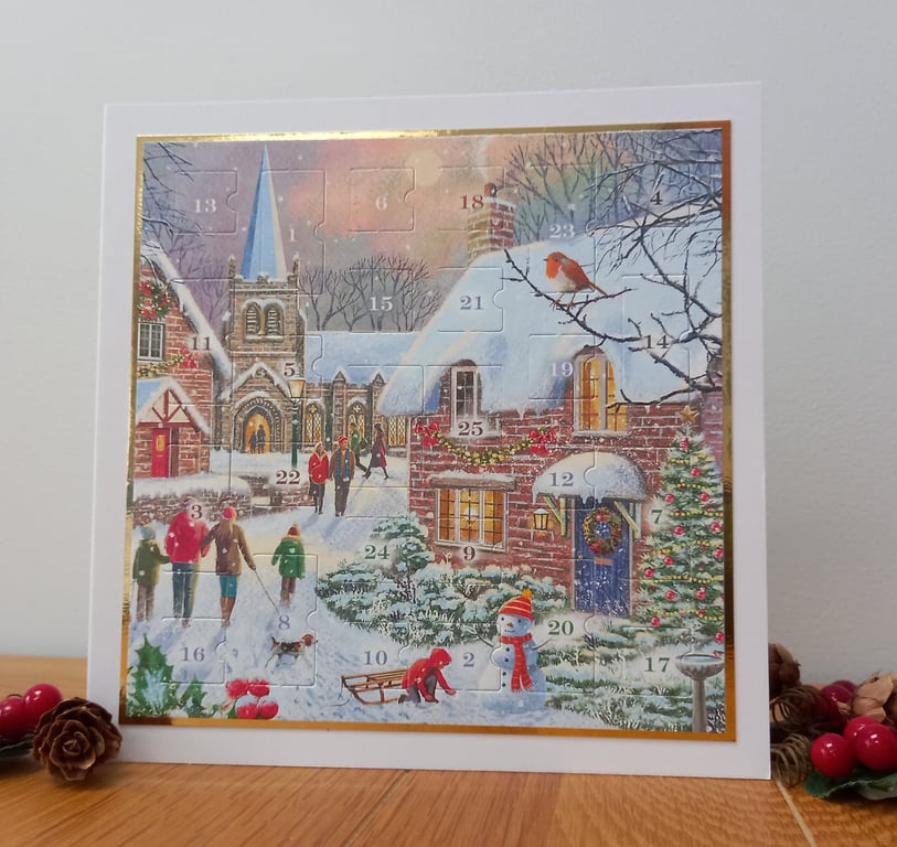 New for 2026 Advent Calendar Style Christmas Card - Festive Village