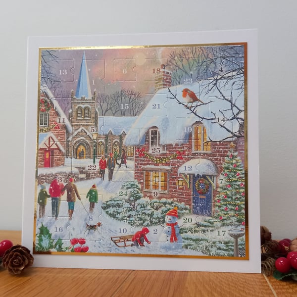 New for 2026 Advent Calendar Style Christmas Card - Festive Village
