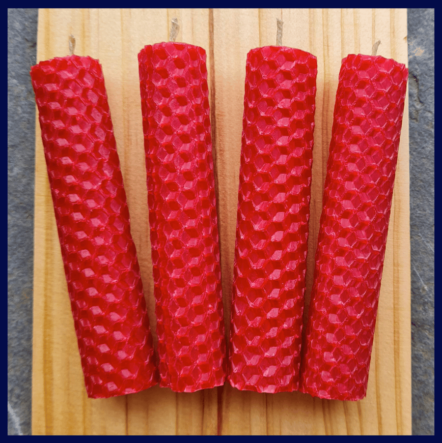 Small Red Hand Rolled Beeswax candle