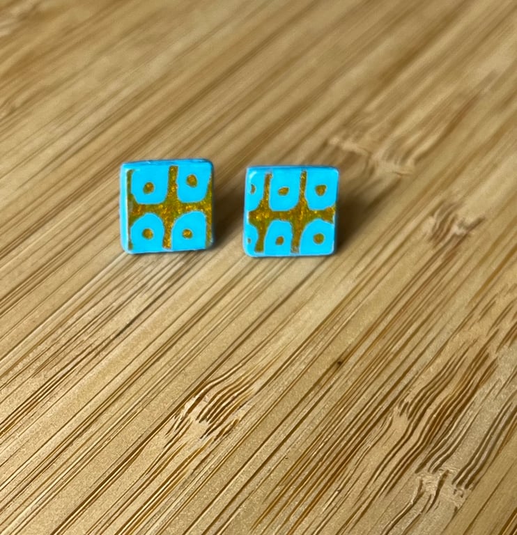 1 CM Square Stud Hand-painted Paper Earrings