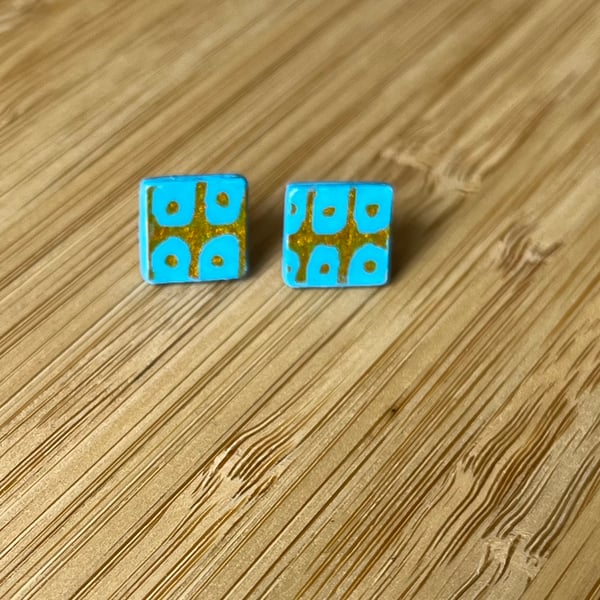 1 CM Square Stud Hand-painted Paper Earrings