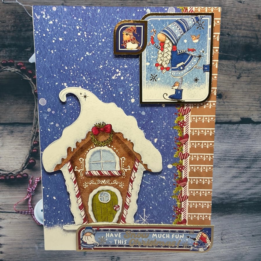 Luxury Gnome Christmas Card. Gnome or Tomte Christmas Card.