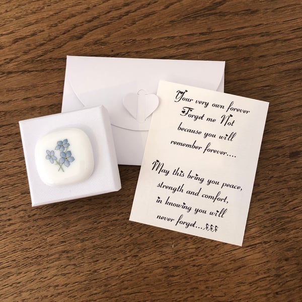Forget me Not Fused Glass with personalised notelet - Memorial Sympathy Support