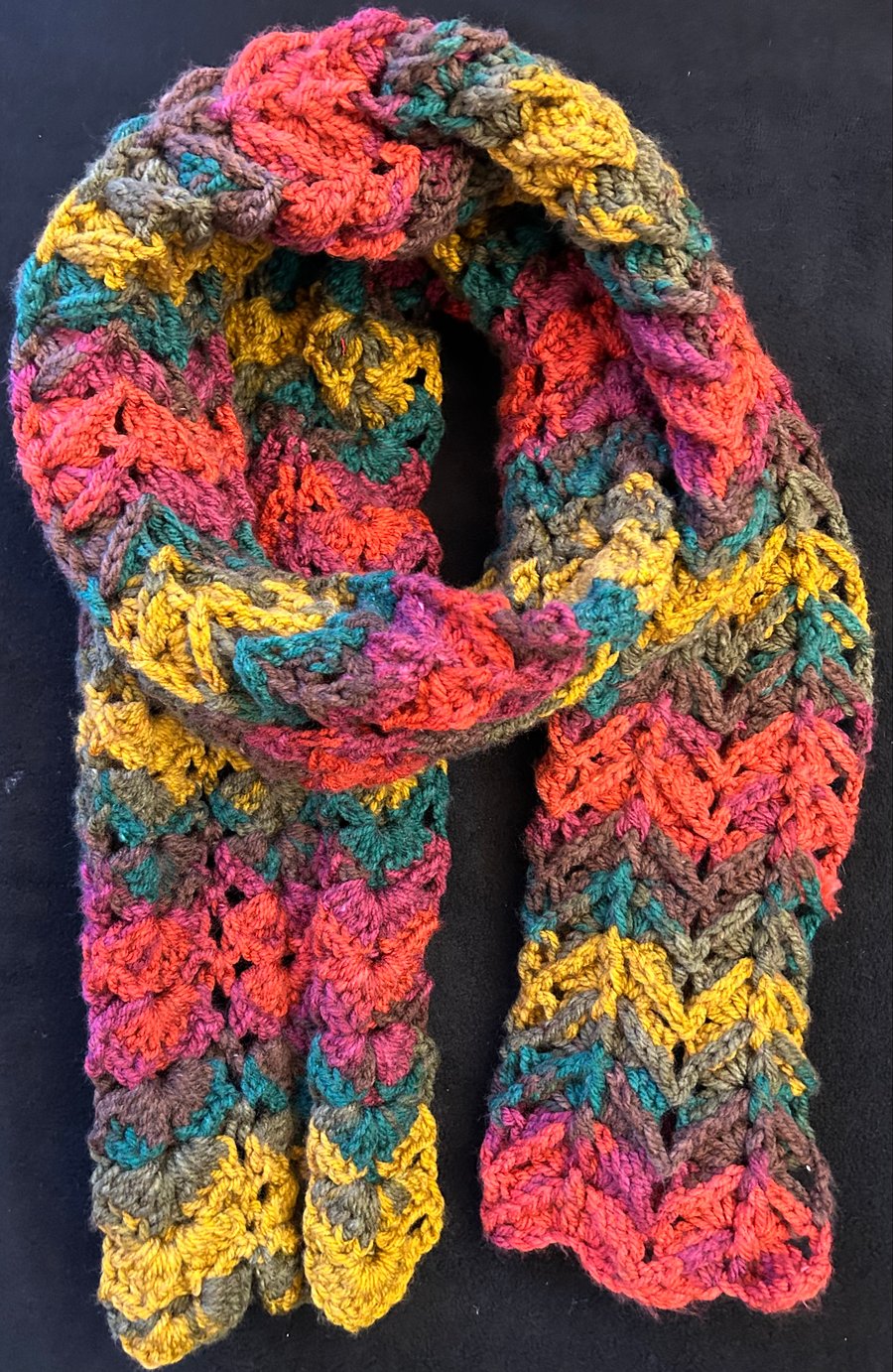 Hand Crocheted variegated Vibrant Chunky Scarf