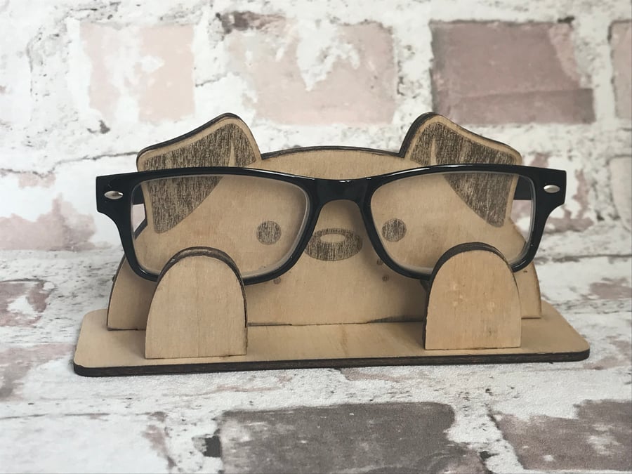 Wooden dog glasses holder