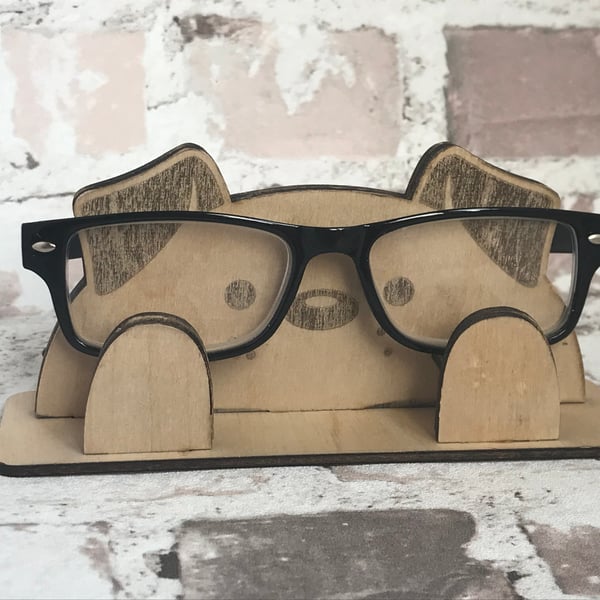 Wooden dog glasses holder
