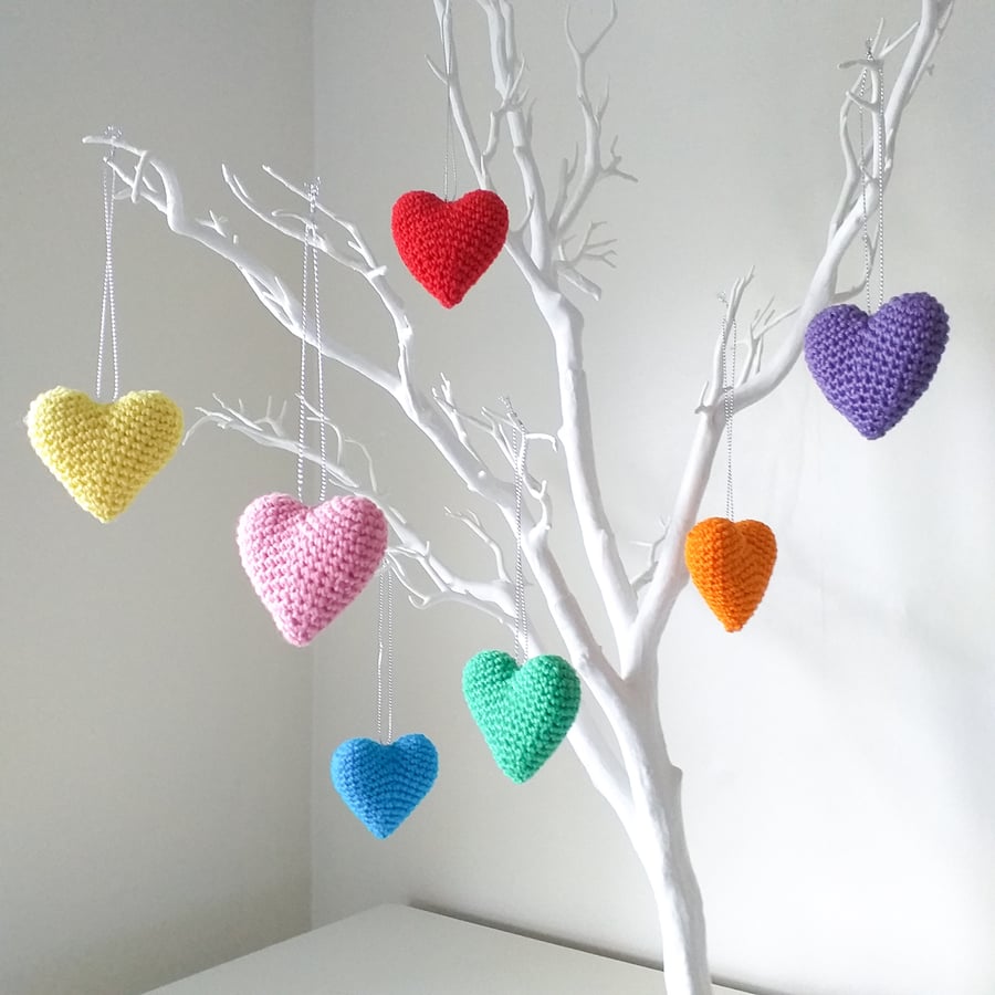 Rainbow Crochet Hearts Decorations