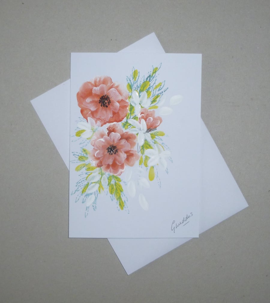 hand painted original art floral greetings card, ( ref FA 437 G1 )
