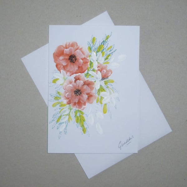 hand painted original art floral greetings card, ( ref FA 437 G1 )