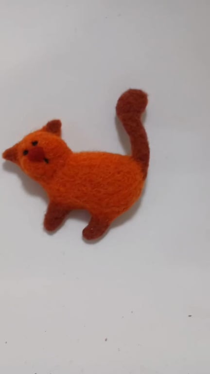 Orange Felted Cat Brooch