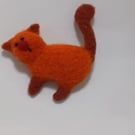 Orange Felted Cat Brooch
