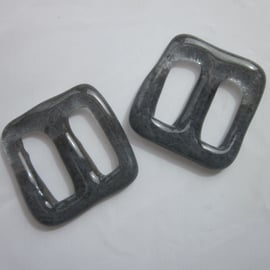 One handmade cast glass buckle or button - Square fog jelly