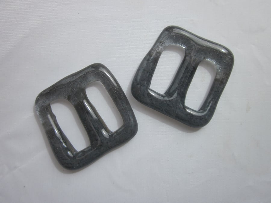 One handmade cast glass buckle or button - Square fog jelly