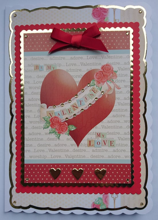 Be My Valentine My Love Heart Roses Valentine's Day 3D Luxury Handmade Card