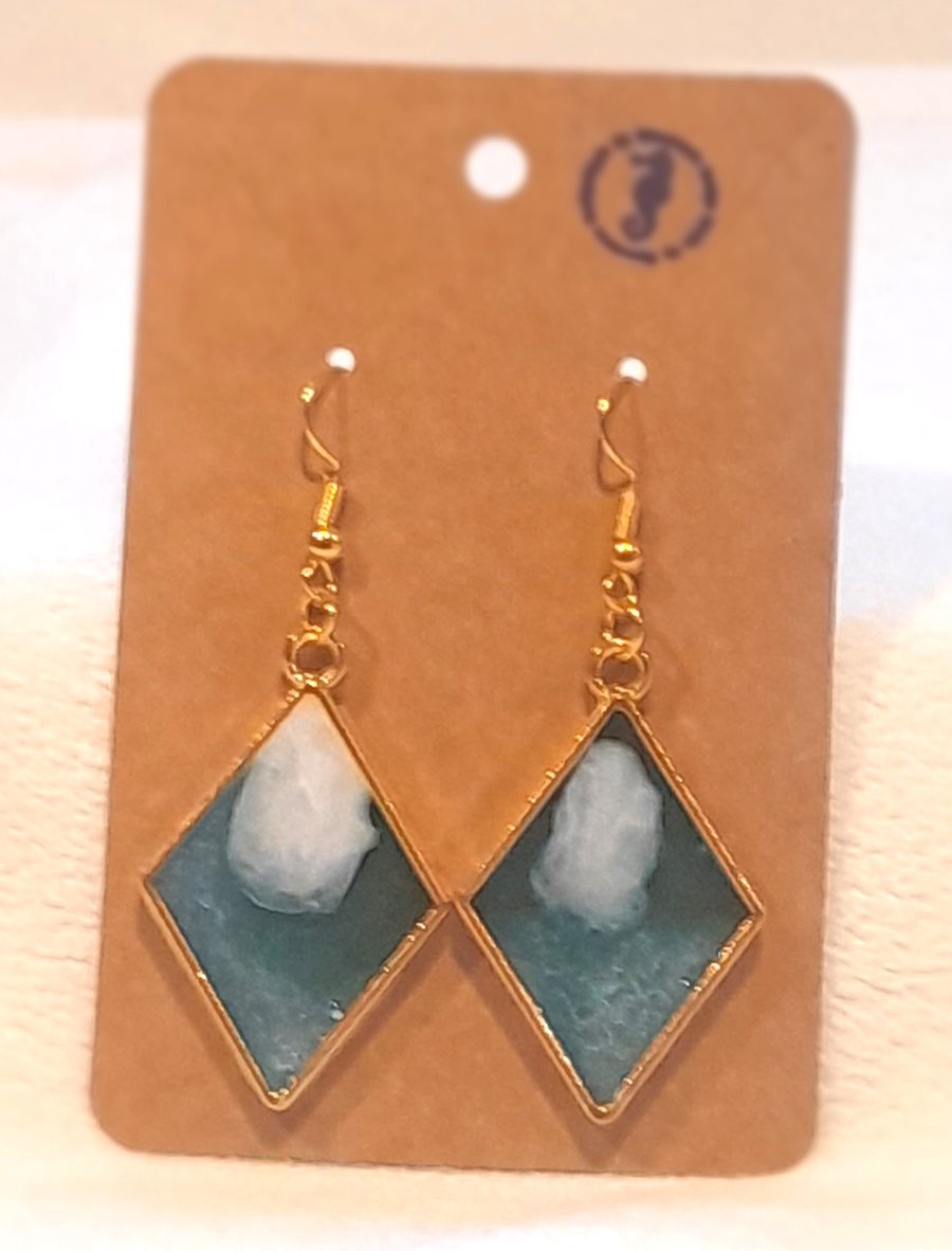 Sea foam diamond shaped earrings
