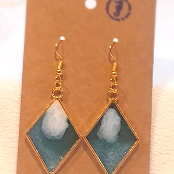Sea foam diamond shaped earrings
