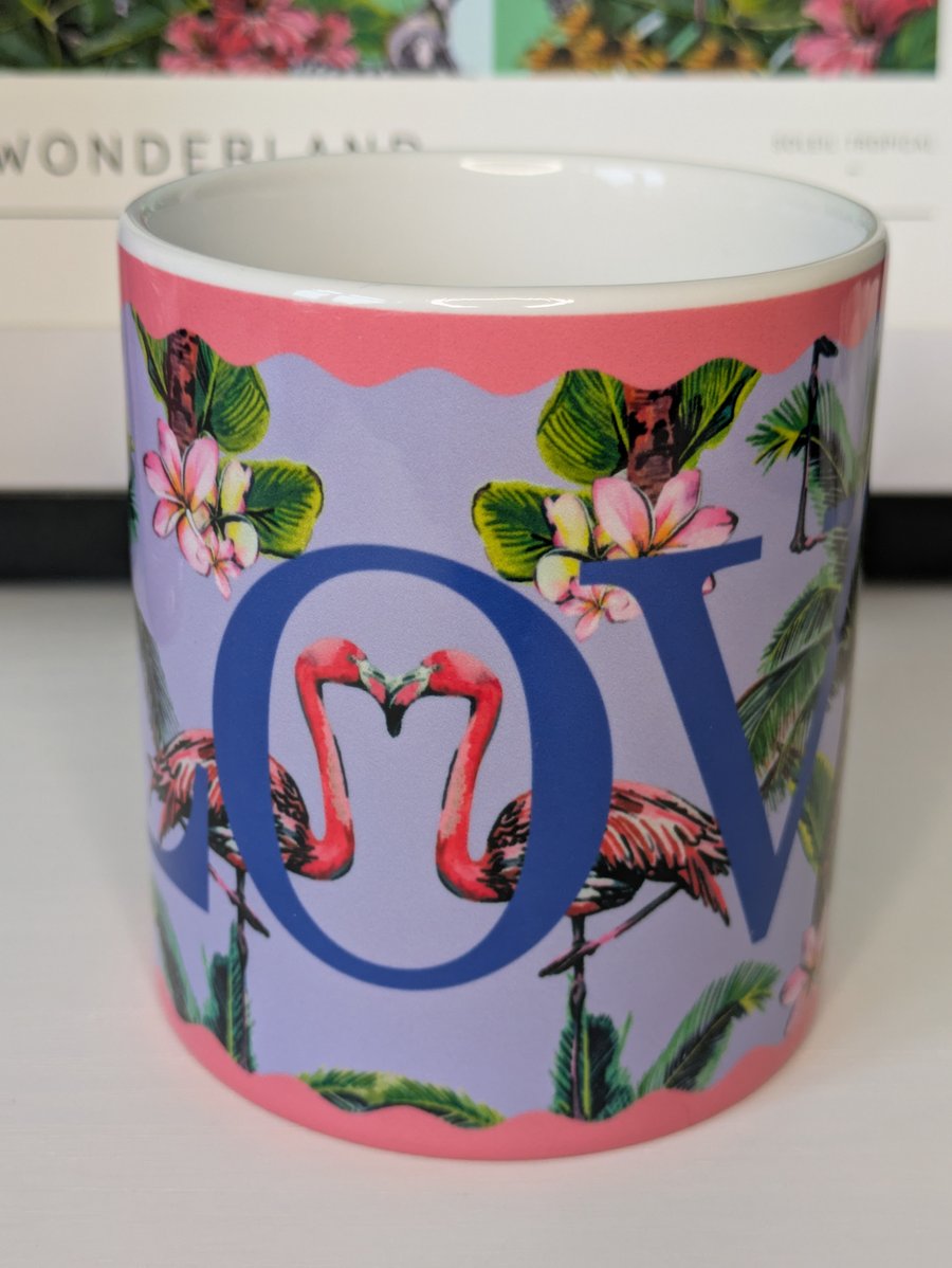 Flamingo Love Mug – Tropical 10oz Ceramic Coffee Cup with Pink Flamingo Print
