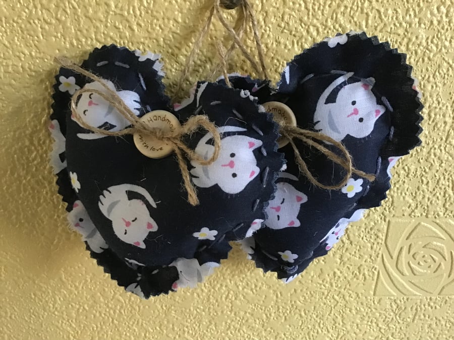 Handmade heart ornaments - cat theme 
