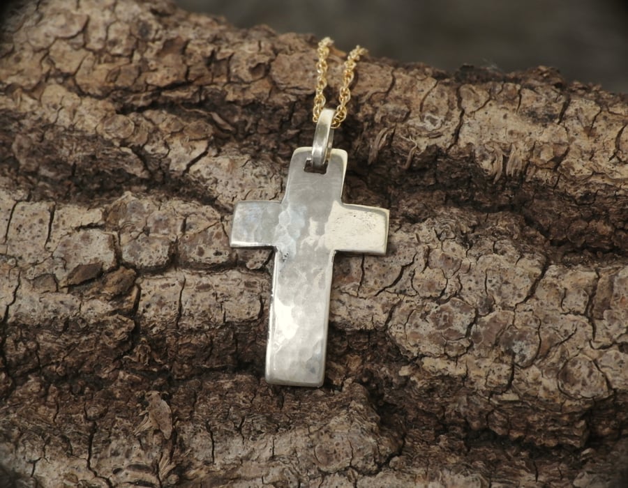 Planished silver cross