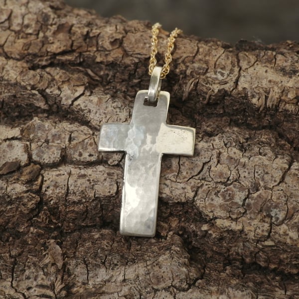 Planished silver cross