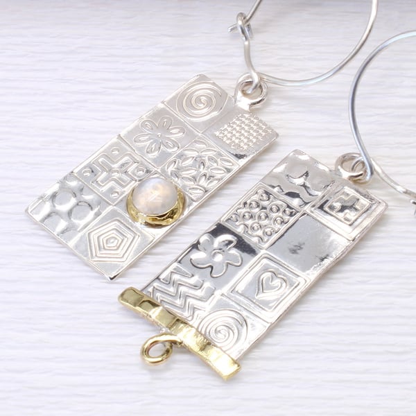 Handmade earrings, asymmetrical sterling silver moonstone earrings, stone choice