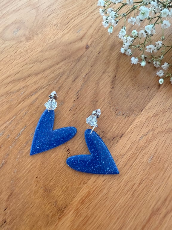 Polymer clay blue glittery studs