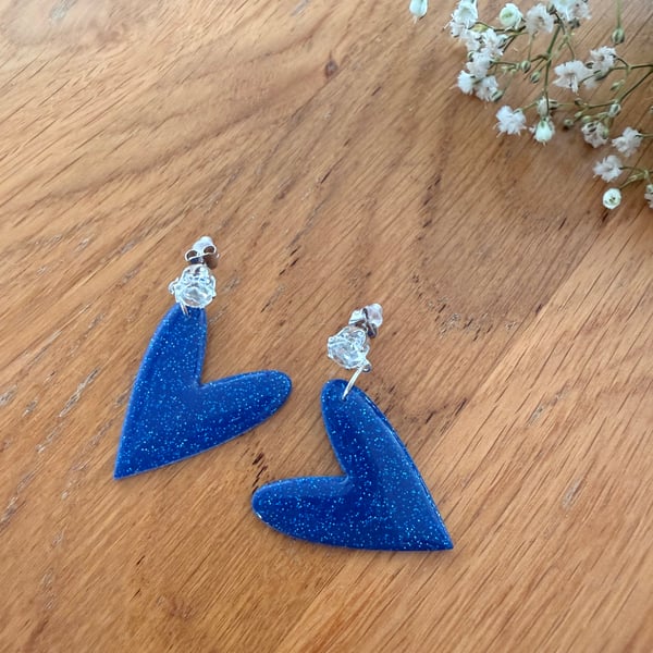 Polymer clay blue glittery studs