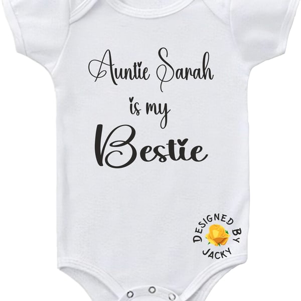 Personalised Baby Bodysuit Auntie (name) Is My Bestie