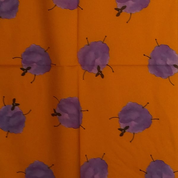 Long cotton scarf Orange with quirky Purple Sheep  scarf design 160 cm x 52 cm