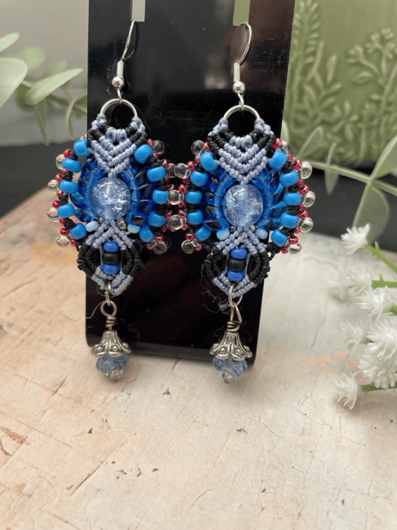 Dangle earrings, pretty micro macrame delicate boho micro macrame drop earrings 