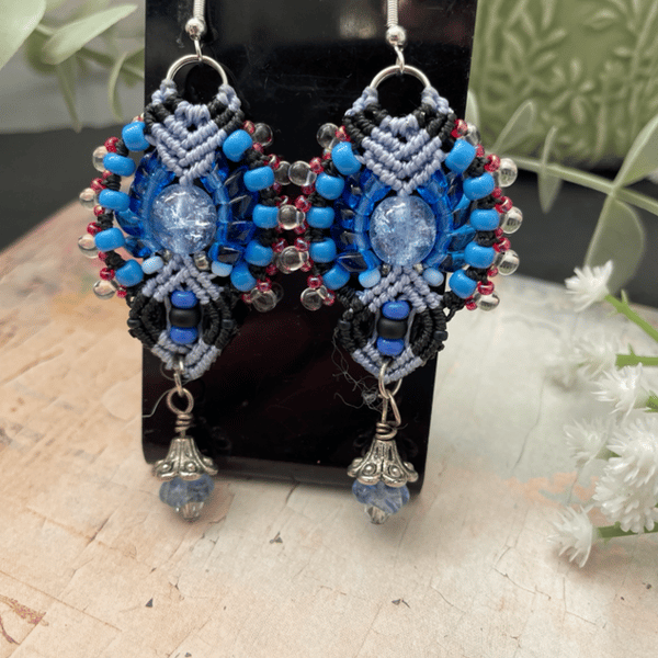 Dangle earrings, pretty micro macrame delicate boho micro macrame drop earrings 