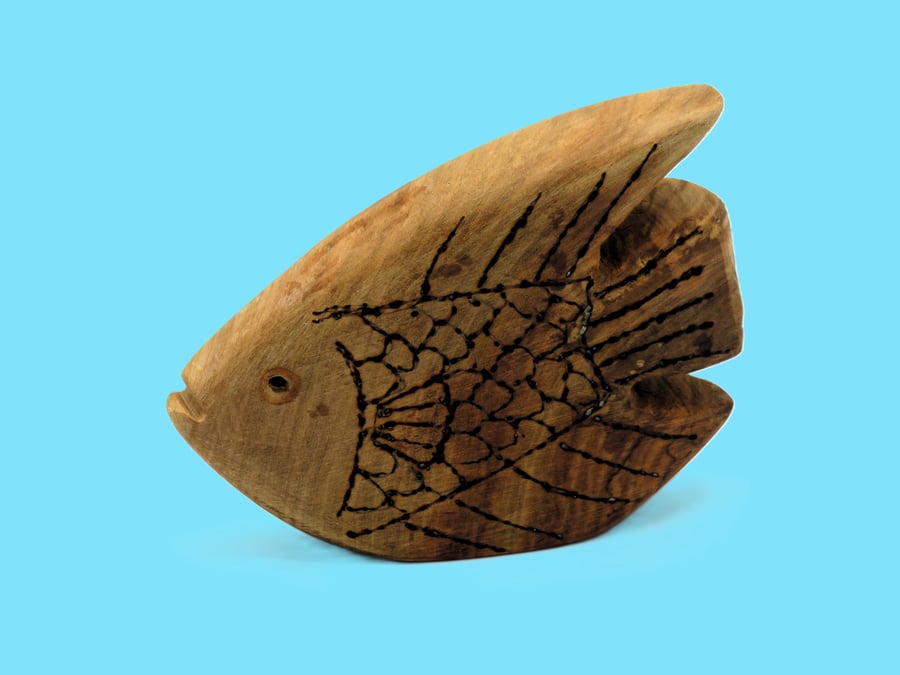 Hand Carved Cherry Wood Angel Fish: SKU-Fi02