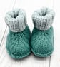 Hand Knitted baby booties and hat set Green and Light Blue - 0-3 months - Image 8