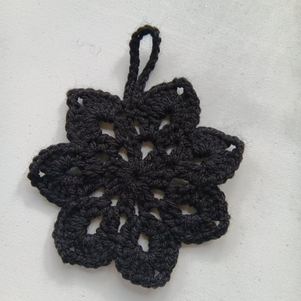 Crochet Christmas Snowflake (Black) - festive decoration