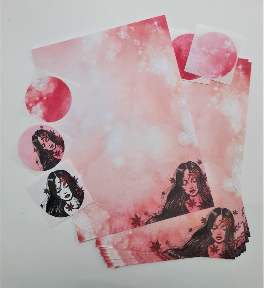 Letter Writing Paper Raven Haired Woman, notepaper