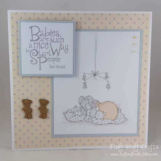 Handmade, neutral new baby card - baby mobile