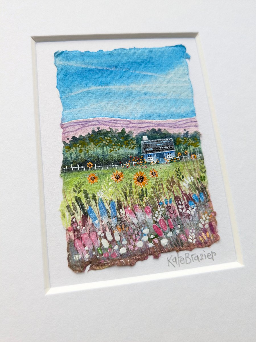 Miniature Sunflower Cottage - Original miniature. A5 Mounted