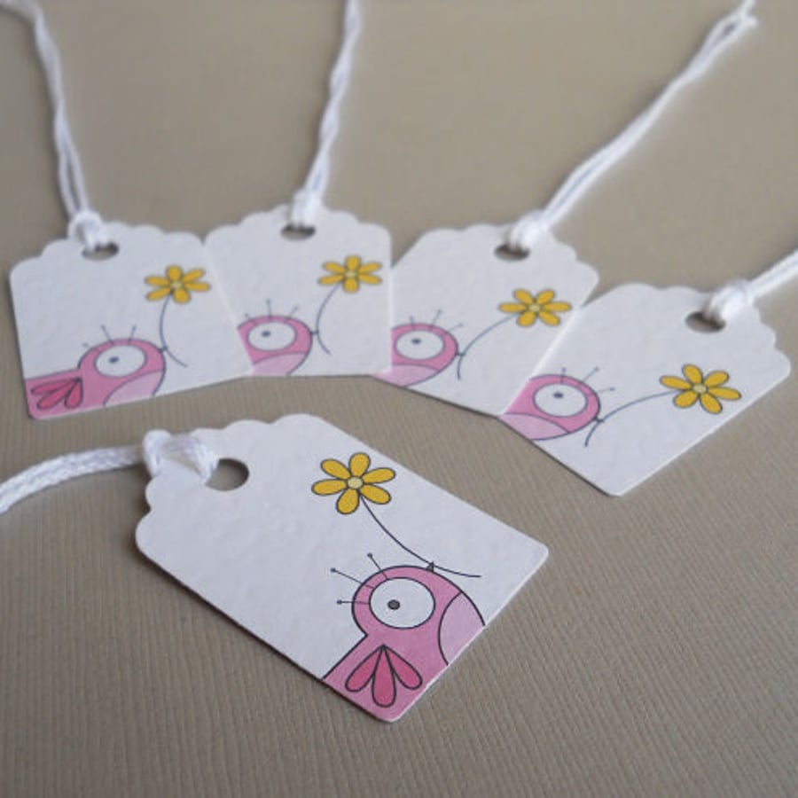 pink bird decorative gift tags