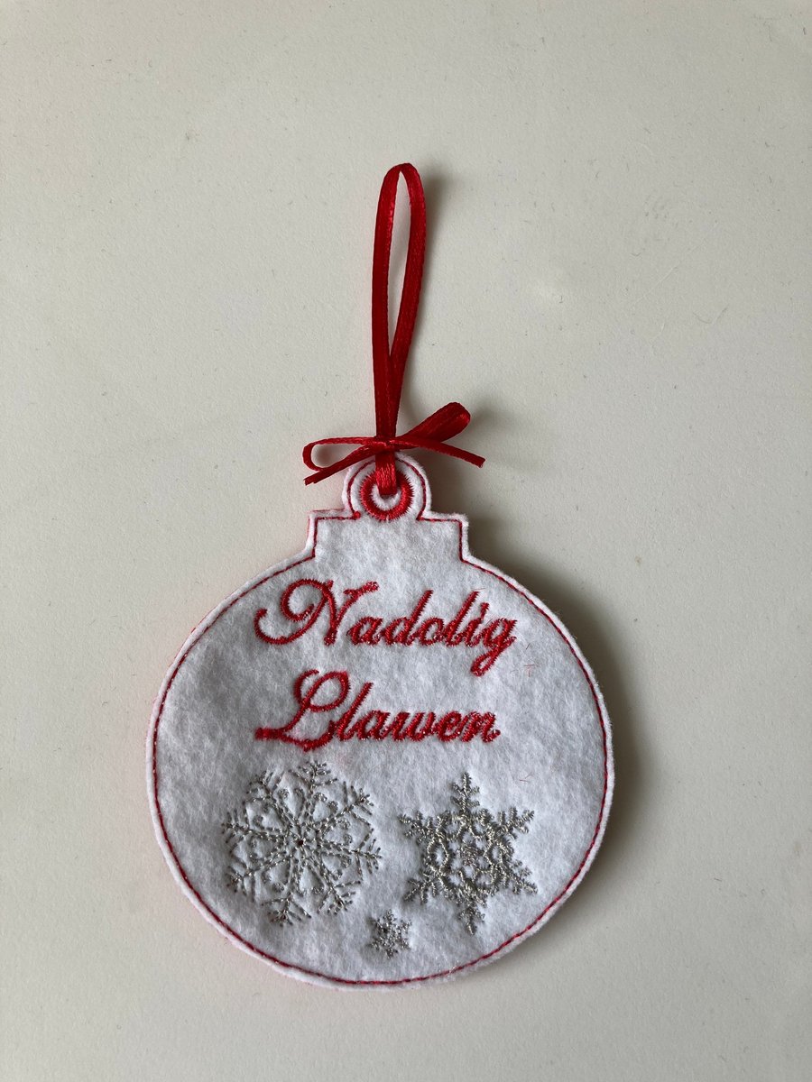 755. Nadolig Llawen snowflake bauble Christmas tree hanging ornament.