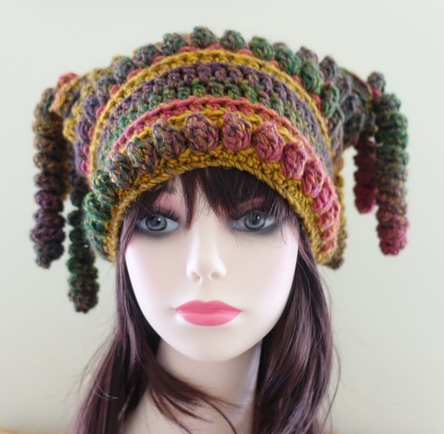 Crochet Arty Festival Hat  Crochet Earth Colours in Gold, Orange, and Green