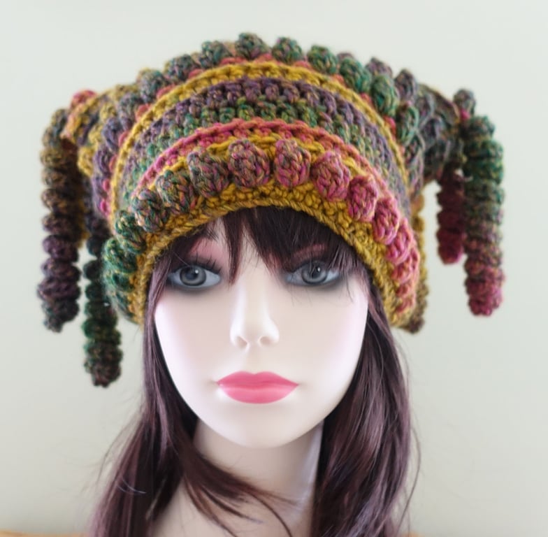 Crochet Arty Festival Hat  Crochet Earth Colours in Gold, Orange, and Green