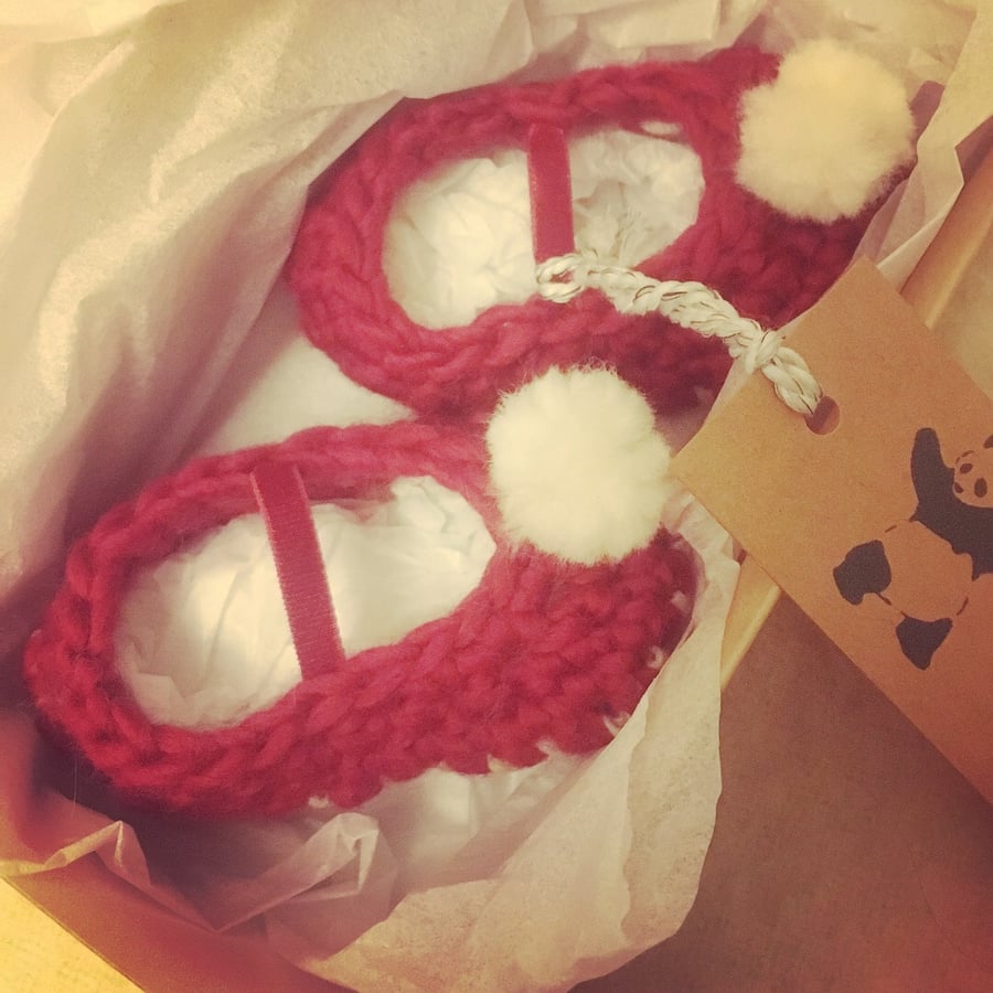 Baby shoes- Wool & leather -Mary Jane shoes red- 3-6 months