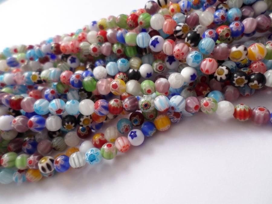 30 x Glass Millefiori Beads - Round - 6mm - Mixed Colour 