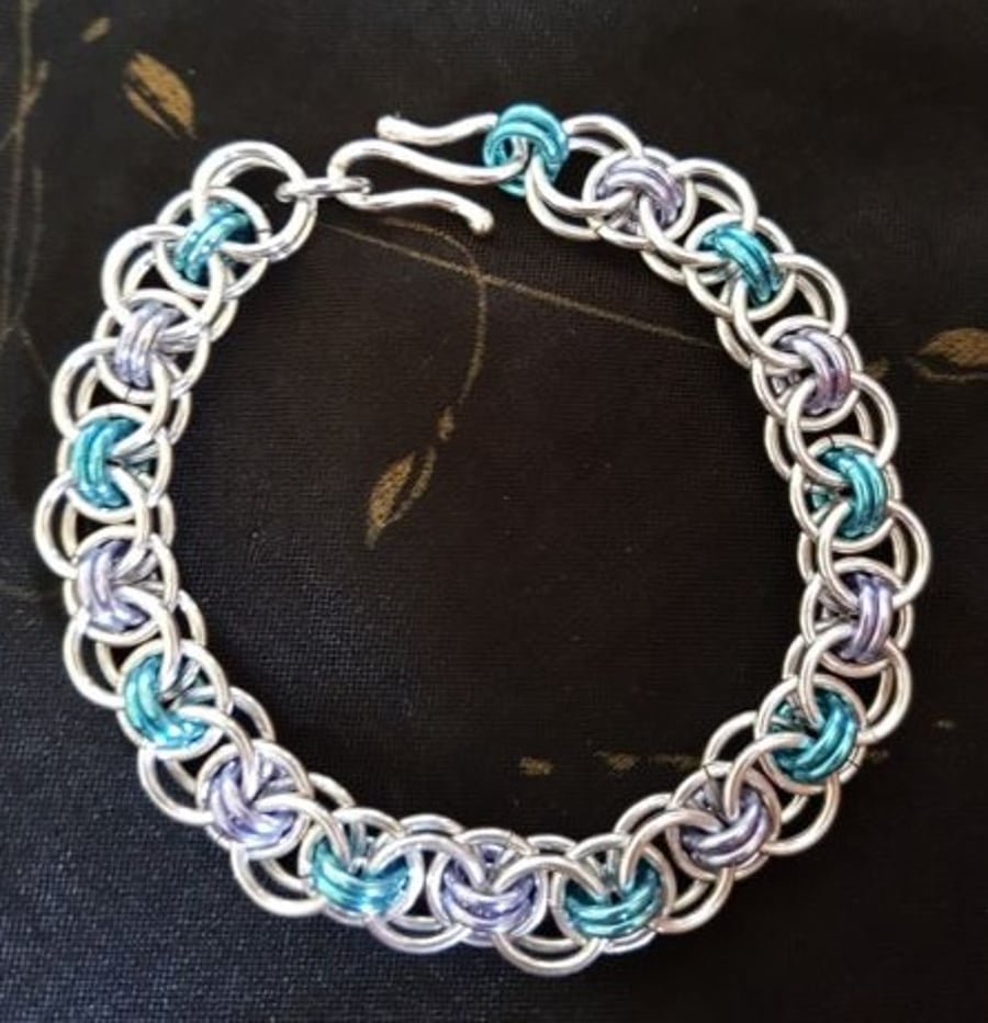 Silver, Blue and Lilac Helms weave bracelet
