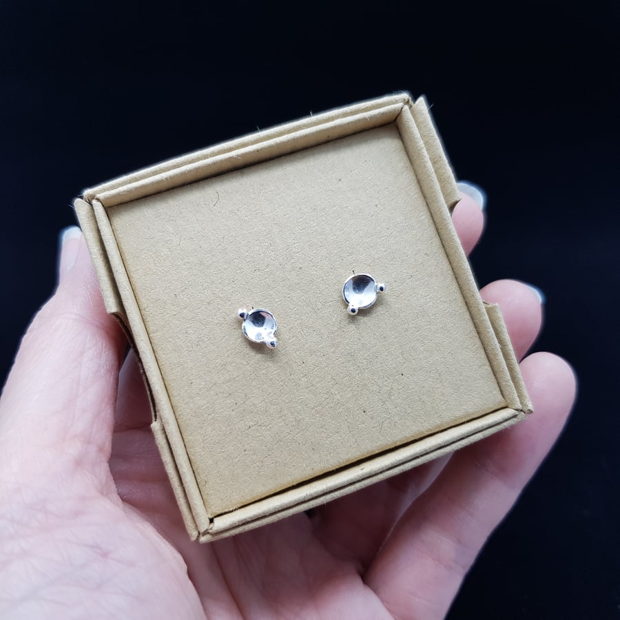 Small Planet & Moon Inspired Sterling Silver Stud Earrings (Design C)