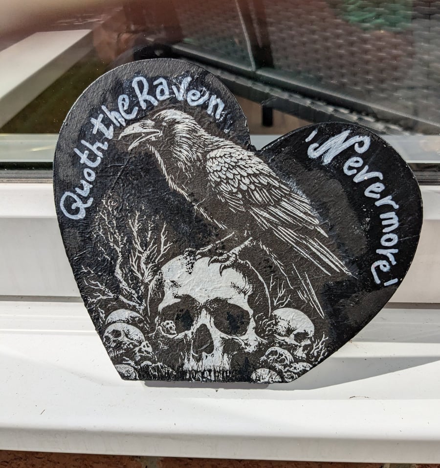 Quoth the Raven 'Nevermore' upcycled Gothic art ornament