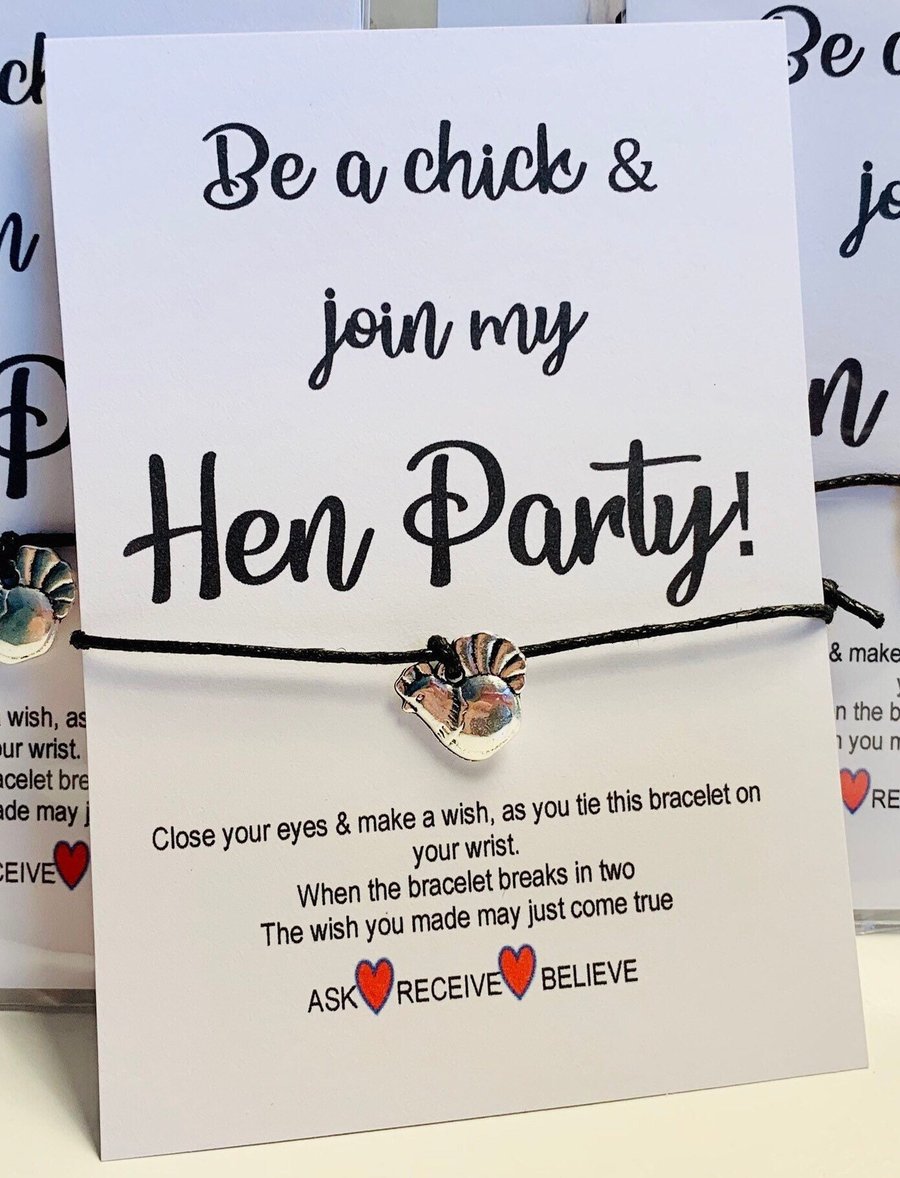 Wish Bracelet, Hen party charm, Hen party invite, letter box gift,cord bracelet,